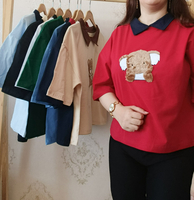 تیشرت باکسی زنانه دورس مدل تک رو یقه دار